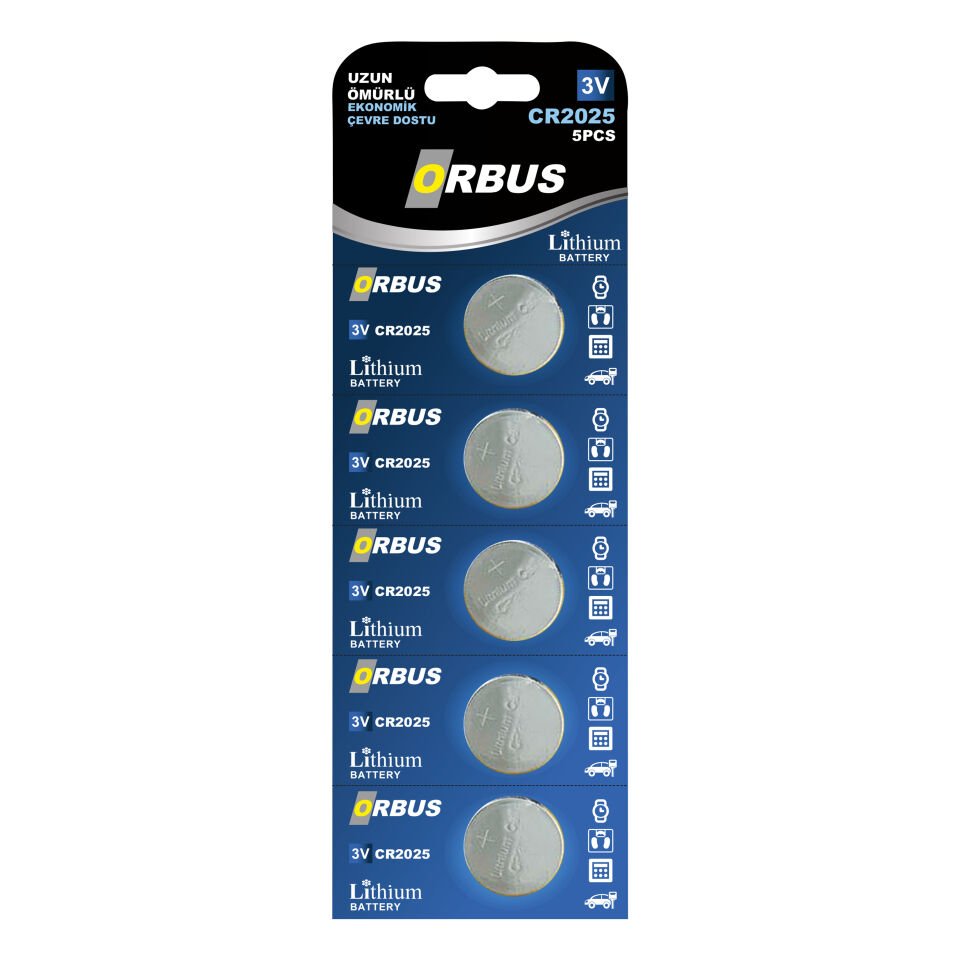 ORBUS CR2025 Lityum Pil – 3V Düğme Pil 5’li Paket Uzun