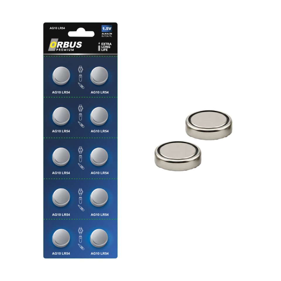 Orbus AG10 LR54 Alkalin Düğme Pil 1.5V – 10’lu Paket Uzun